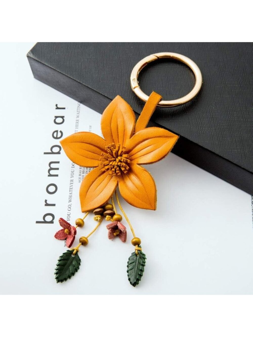 Boho Genuine Leather Flower Tassel Keychain | Car Keyring Fob for Women